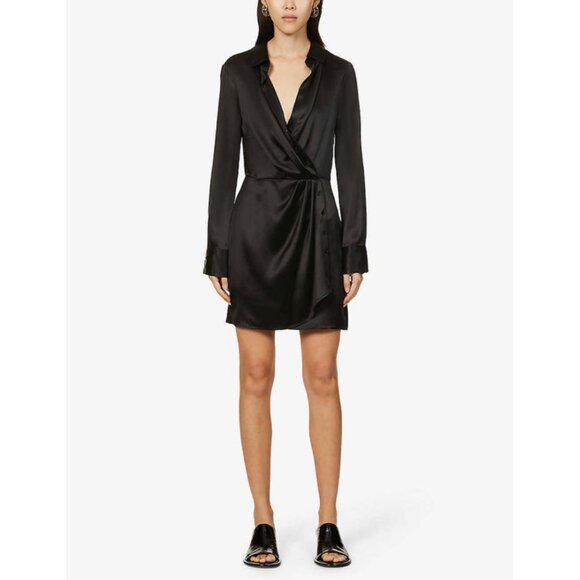 NEW Reformation Alaine 100% Silk Dress Black 2 - Picture 8 of 17